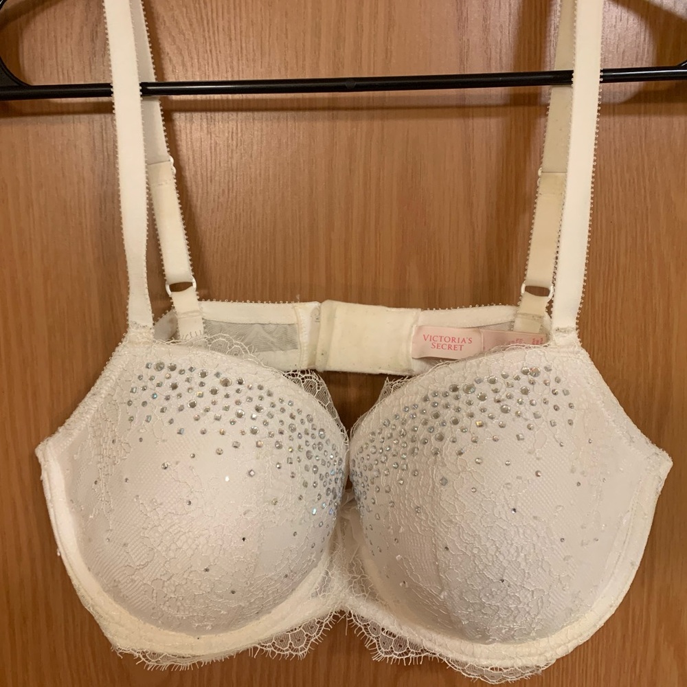 Dream Angels Lined Demi Bra White Lace w/ Crystals